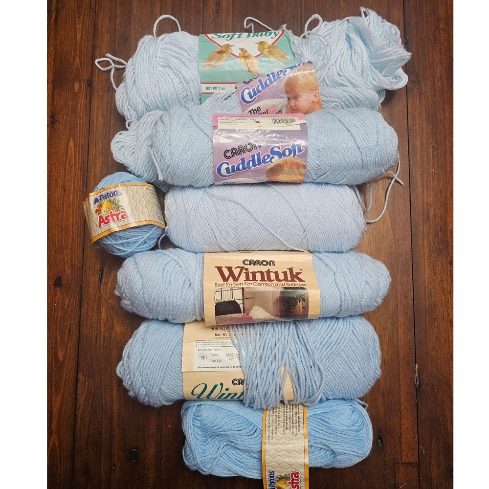 Vintage Caron Patons Baby Blue Yarn Lot Wintuk CuddleSoft‎ Astra 7 Skeins